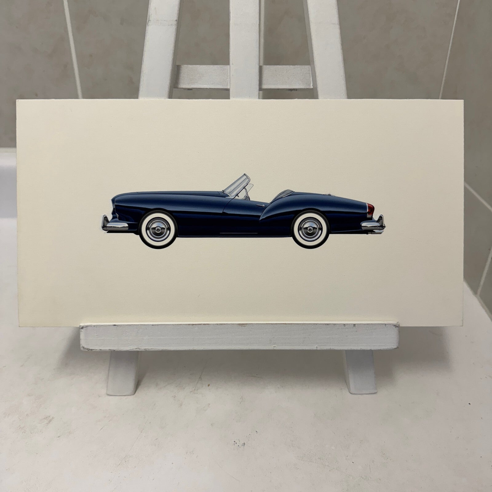 1954 Kaiser Darrin 161 Roadster Automobile Illustration Art Drawing Hand Drawn