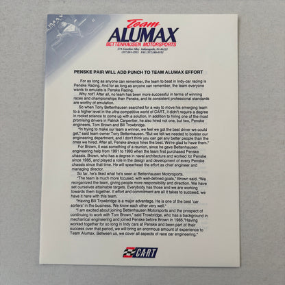 Bettenhausen Alumax Racing Press Kit Brochure 1997 CART Patrick Carpentier