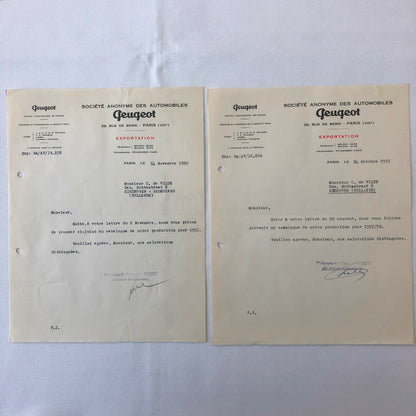 1948 - 1957 Peugeot Car Letter Letterhead Document Lot of 9 - FRENCH