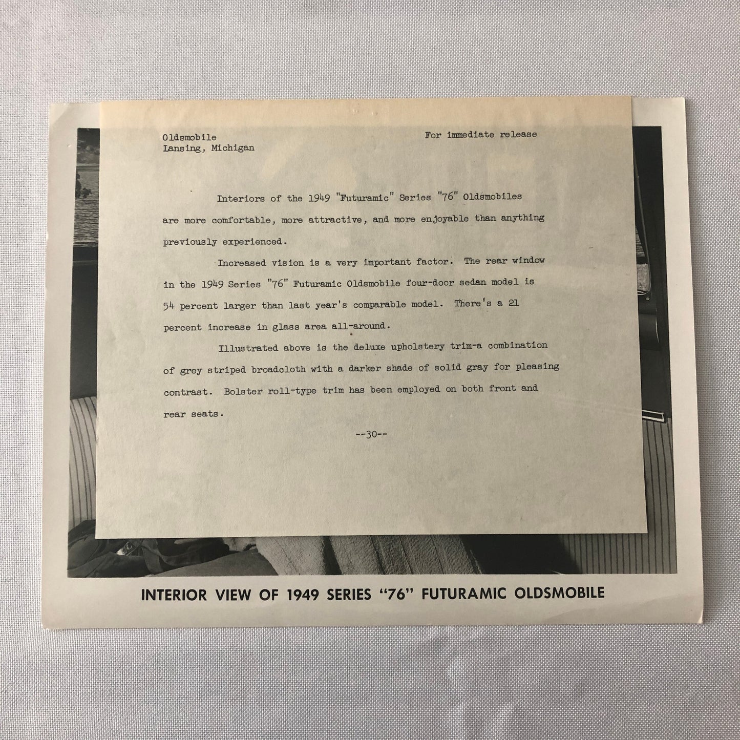 1949 Oldsmobile Series 76 Futuramic Factory Press Photo Photograph