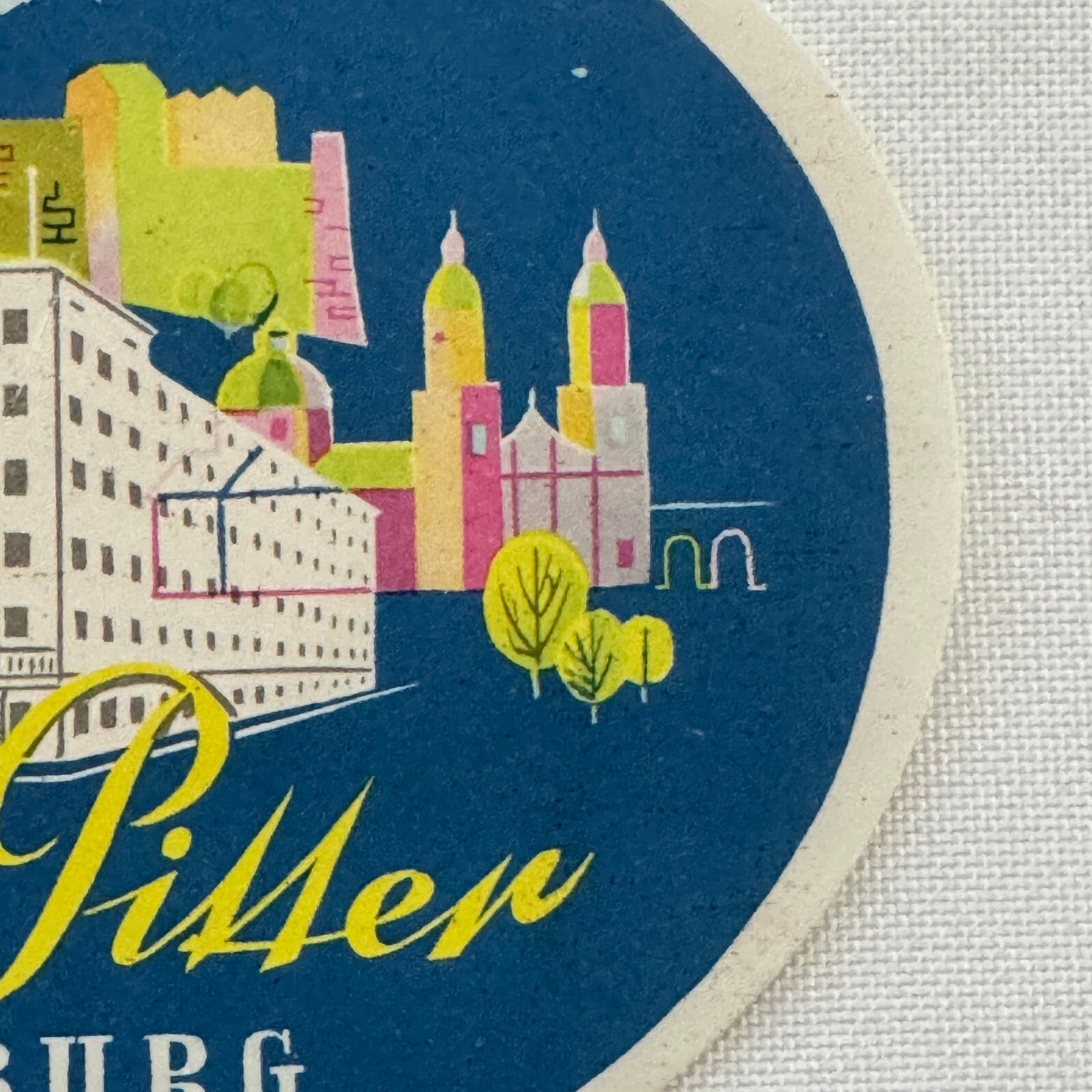 Vintage Travel Luggage Label Hotel Pitter Salsburg Austria