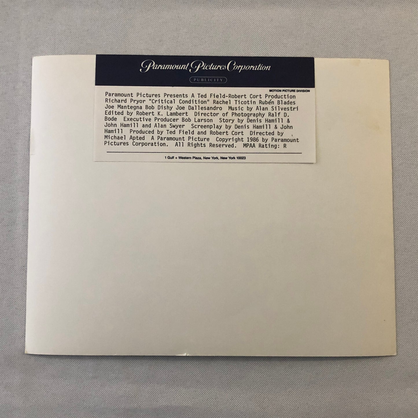 Movie Film Press Photo Photograph Critical Condition Richard Pryor 1987