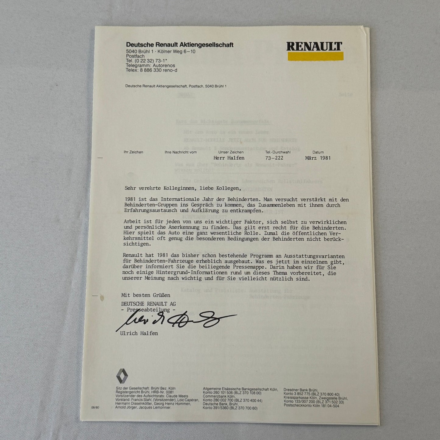 1981 Renault Disabled Driver Car Press Kit Brochure Photos Renault 5 18 Fuego