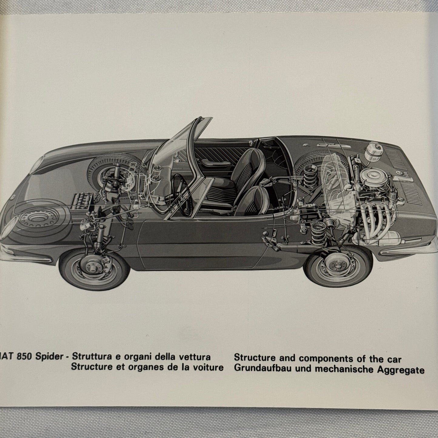 FIat 850 Spider Car Cutaway Illustration Factory Press Photo Photograph Vintage