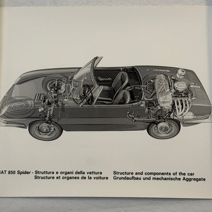 FIat 850 Spider Car Cutaway Illustration Factory Press Photo Photograph Vintage
