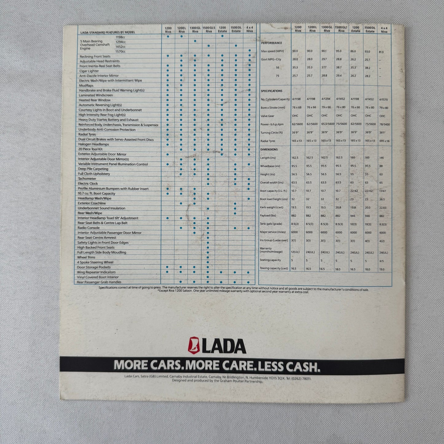 1984 Lada Car Sales Brochure Catalog 1200 1500 GLS Riva Estate Niva 4x4 UK