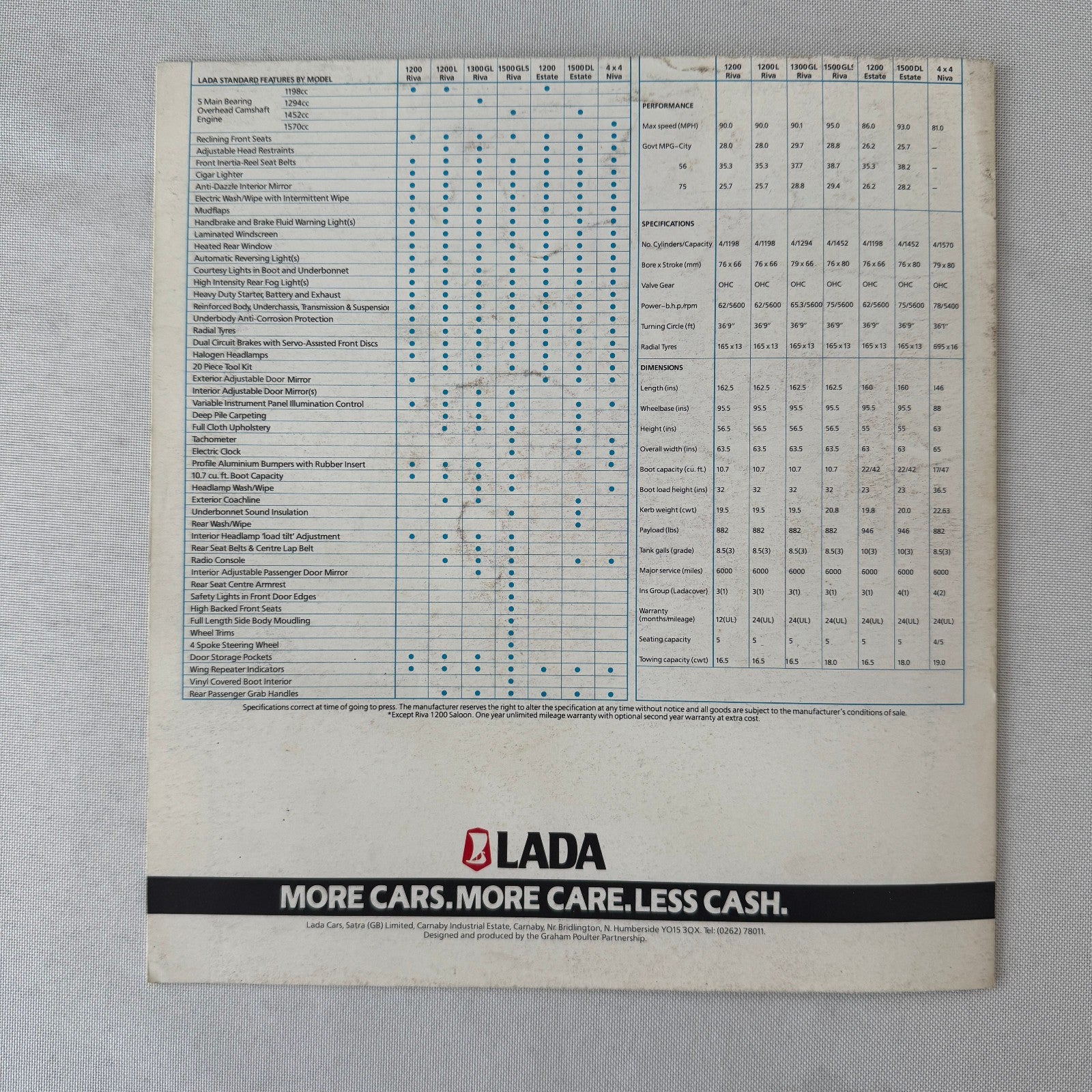 1984 Lada Car Sales Brochure Catalog 1200 1500 GLS Riva Estate Niva 4x4 UK