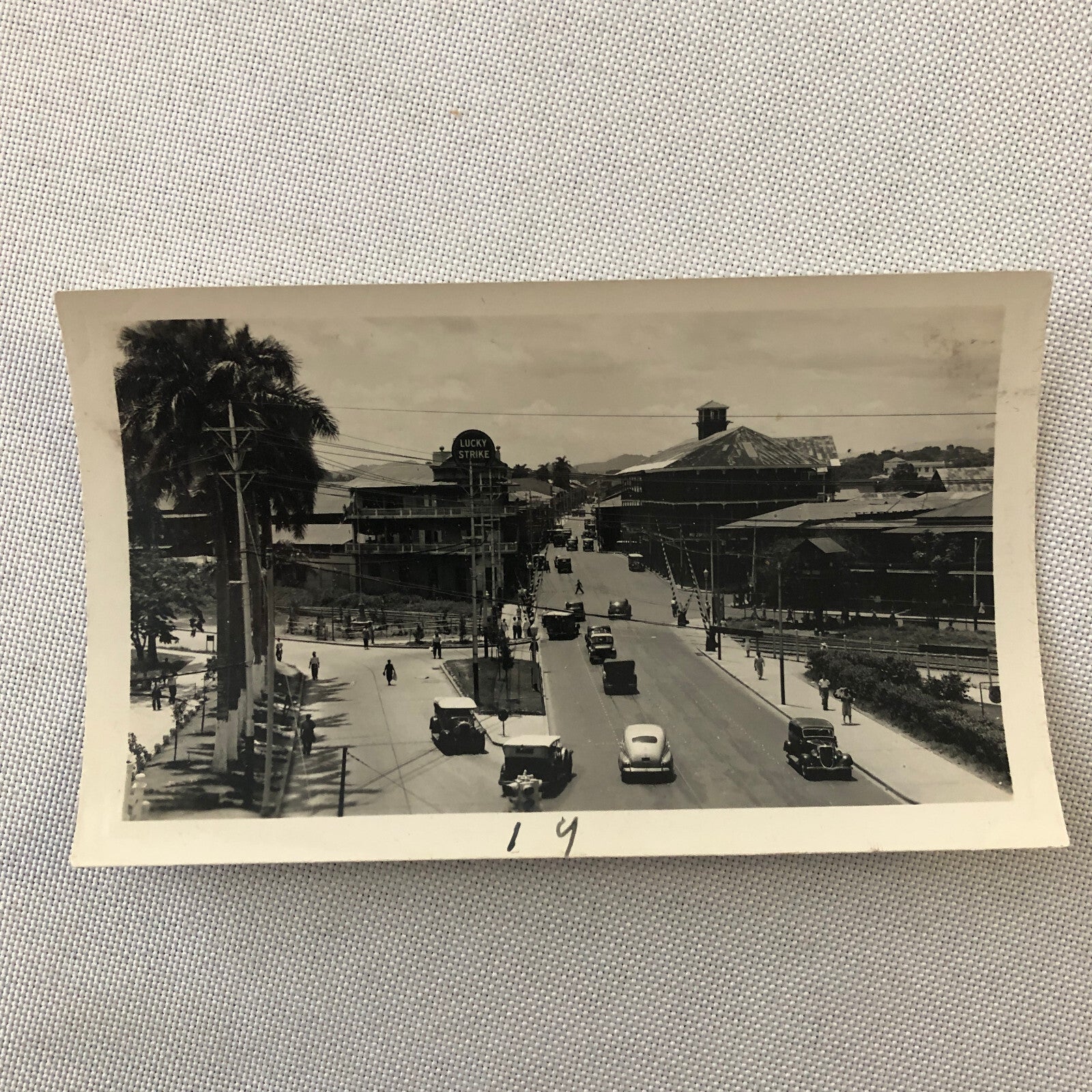 Vintage Street Scene Snapshot Photo Photograph Cars Automobile Lucky Strike Sign