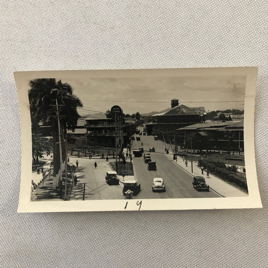 Vintage Street Scene Snapshot Photo Photograph Cars Automobile Lucky Strike Sign