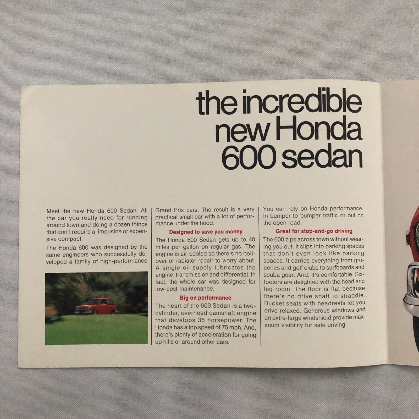 Vintage Honda 600 Sedan Car Sales Brochure Catalog Advertising