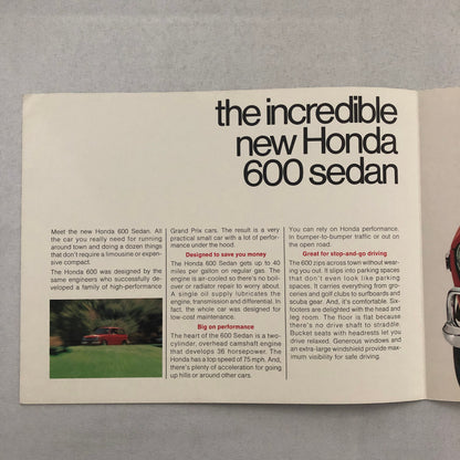 Vintage Honda 600 Sedan Car Sales Brochure Catalog Advertising