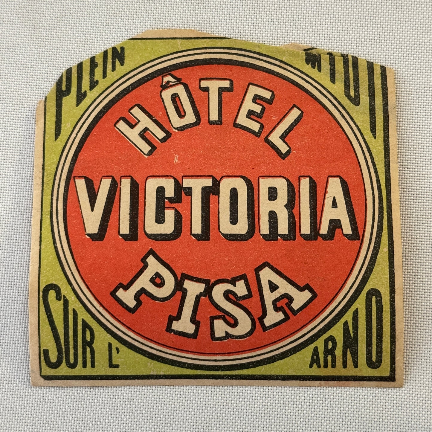Vintage Hotel Travel Label Hotel Victoria Pisa Italy Italian