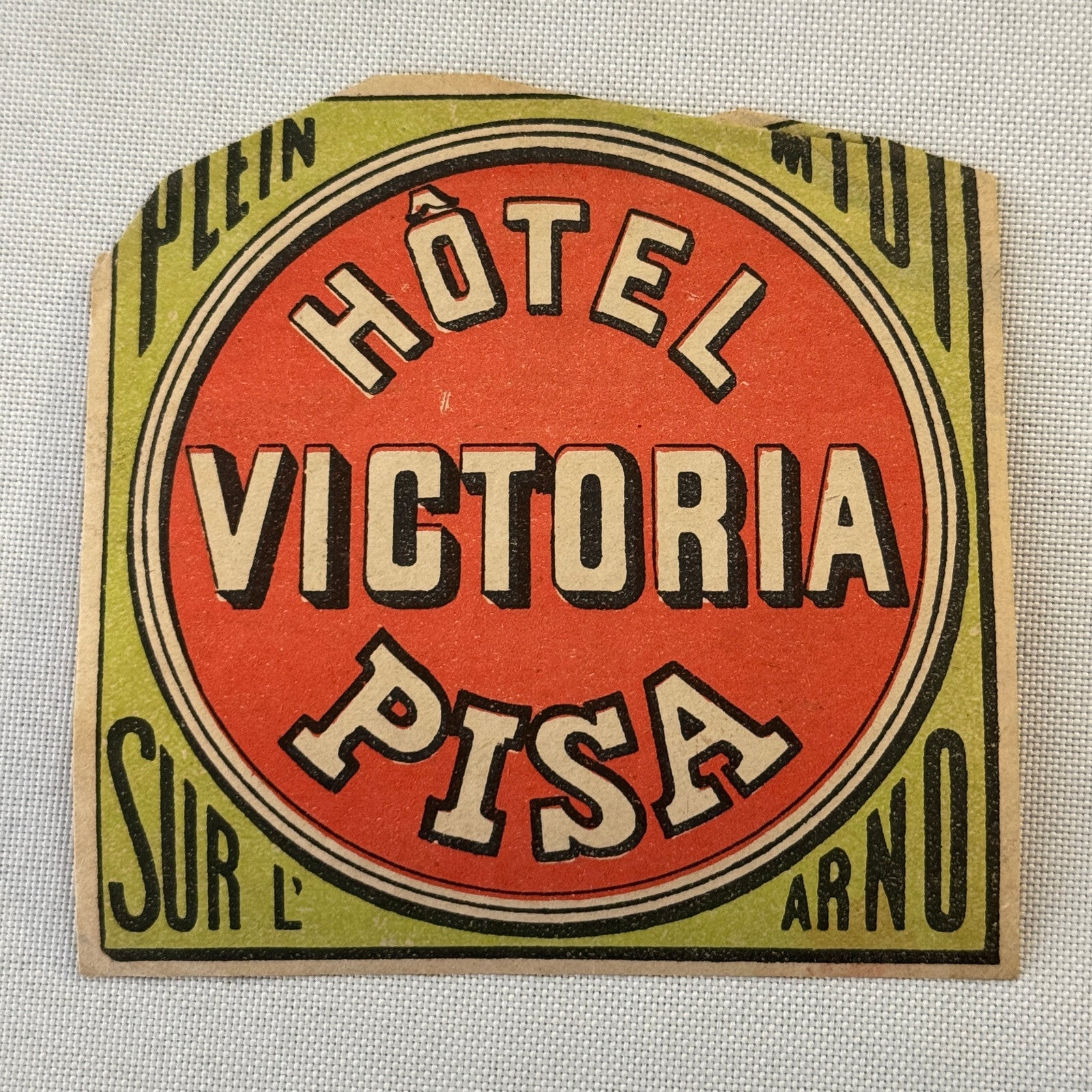 Vintage Hotel Travel Label Hotel Victoria Pisa Italy Italian
