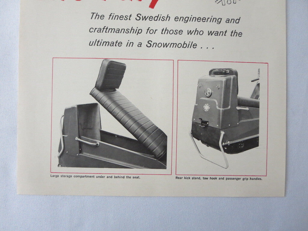 Vintage Sno-Fury MKII Swedish Snowmobile Snow Mobile Sales Sheet Brochure
