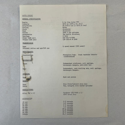 1976 Lotus Car Press Kit Brochure Photo Photograph Lotus Elite Lotus Esprit +