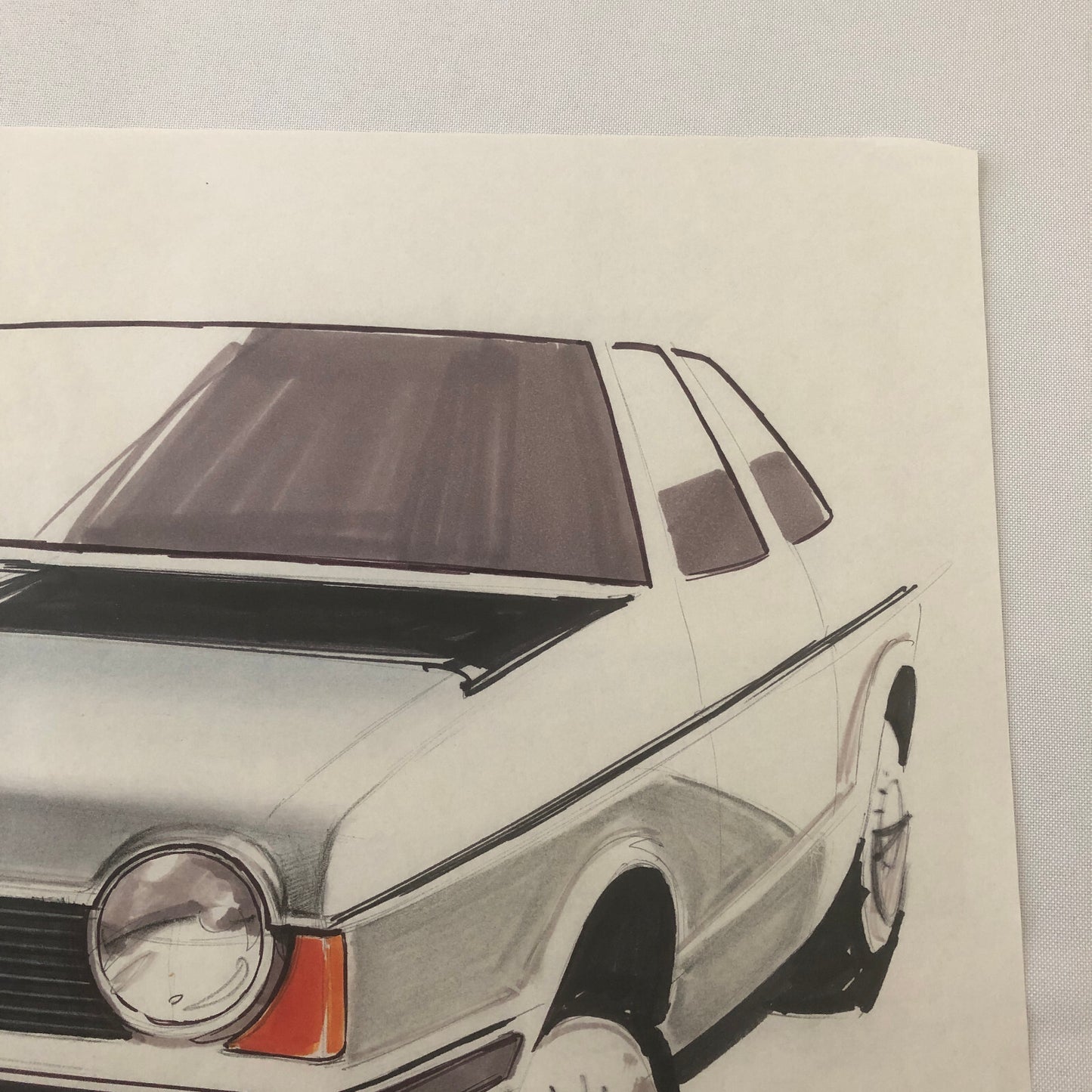 Vintage Concept Car Design Illustration Sketch Drawing Art Signed NOTTRODT