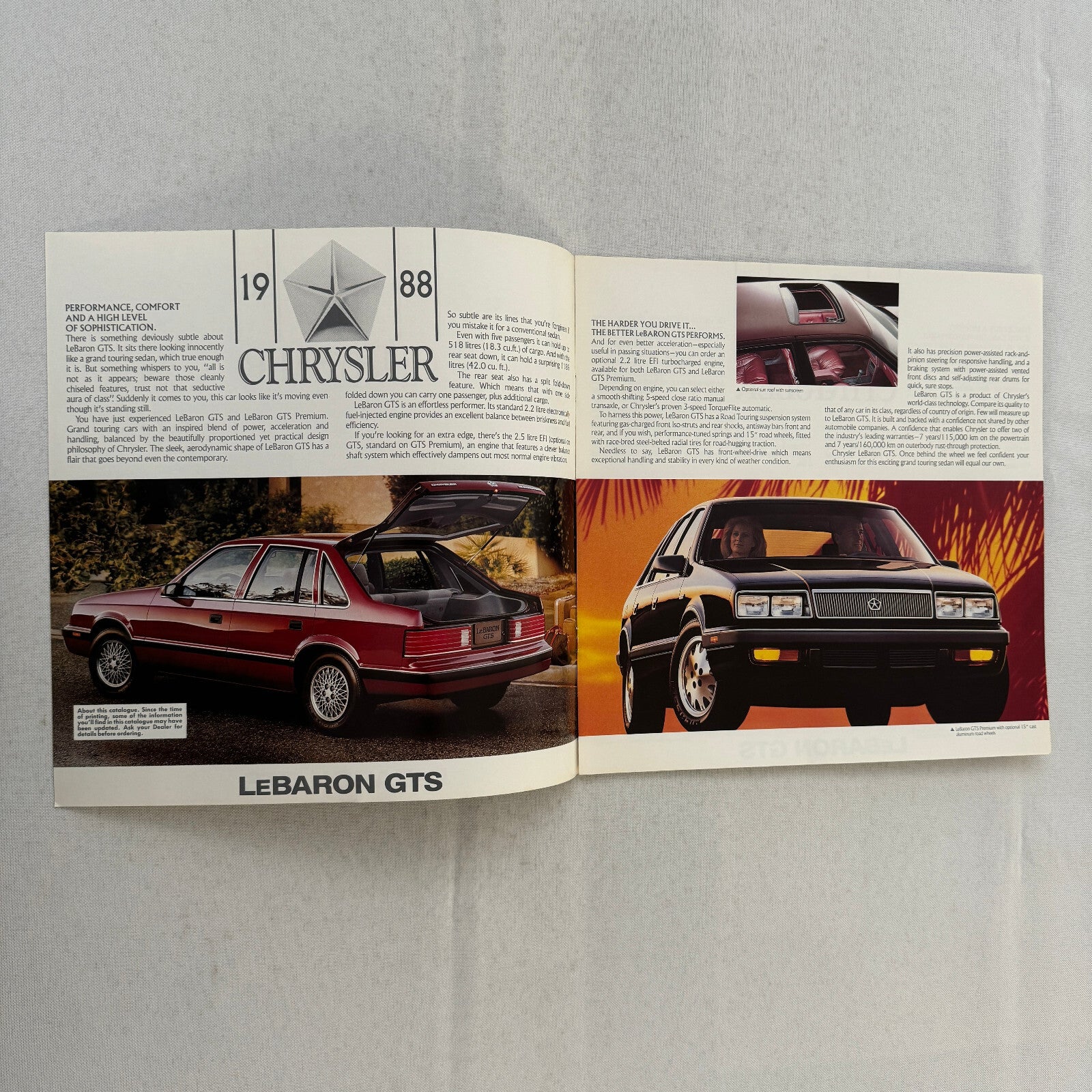 1988 Chrysler LeBaron GTS Car Sales Brochure Catalog Advertising