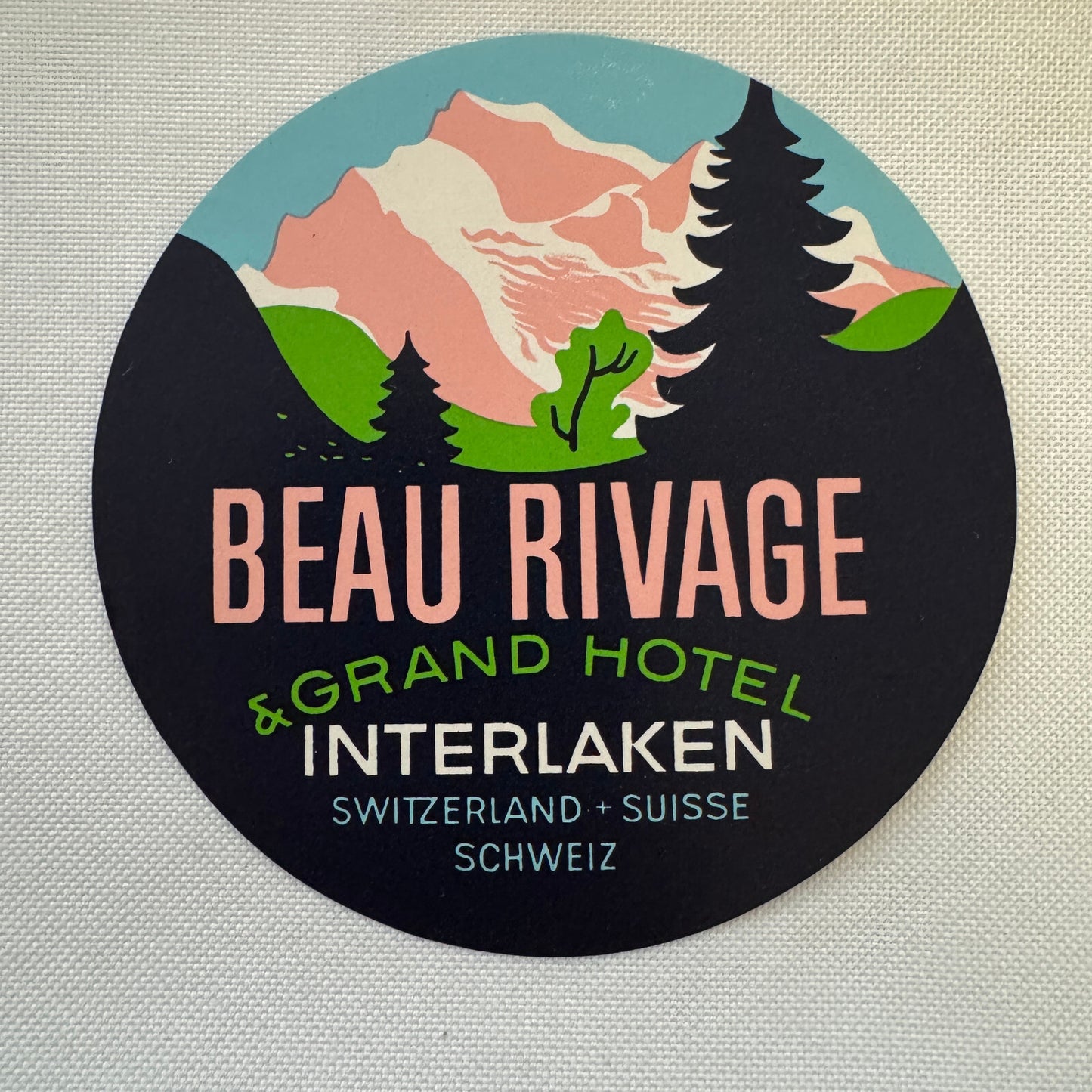 Vintage Travel Luggage Label Beau Rivage and Grand Hotel Interlaken Switzerland
