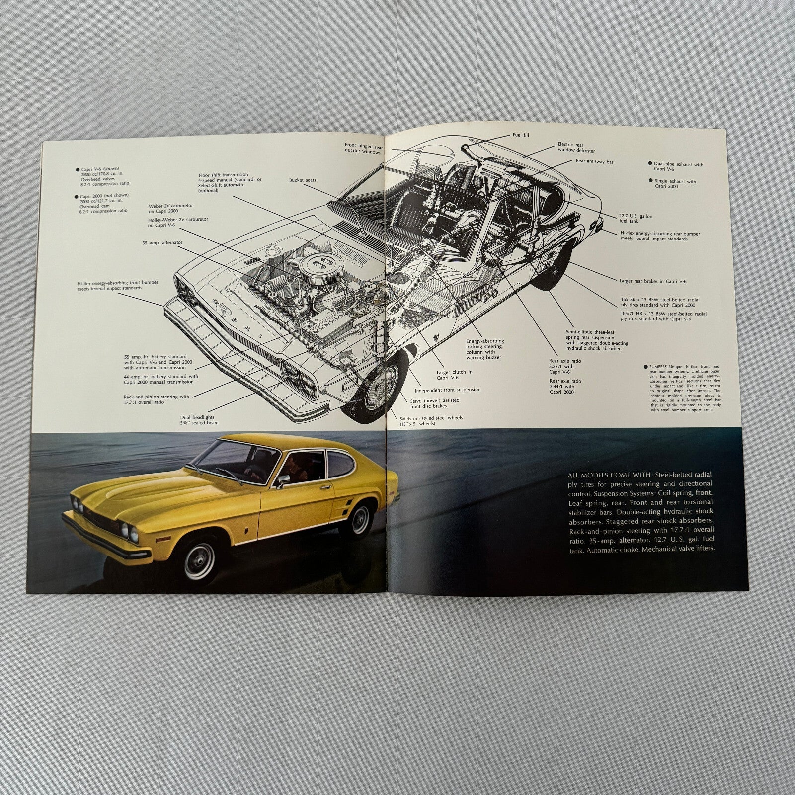 Capri 2000 and Capri V6 Car Sales Brochure Catalog Advertising Mercury Capri