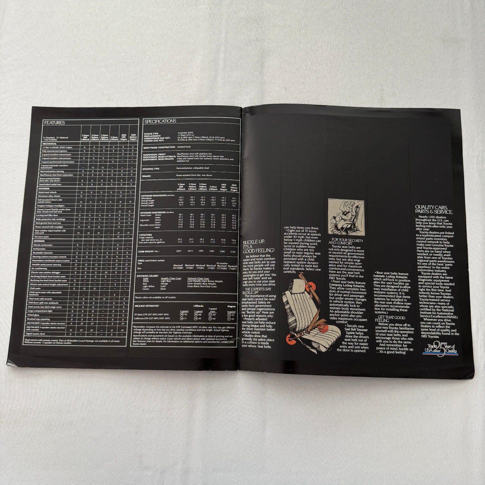 1983 Toyota Tercel Car Sales Brochure Catalog SR5 Wagon Liftback 4WD Vintage