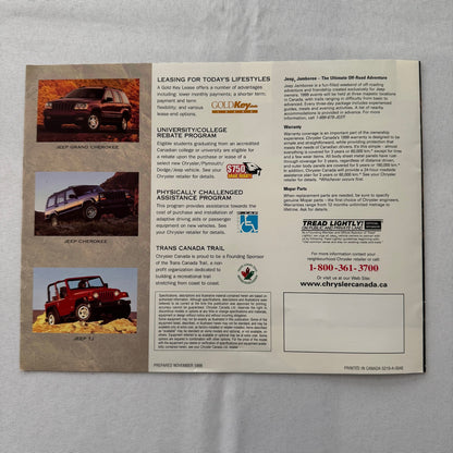 1999 Jeep Sales Brochure Catalog Grand Cherokee TJ Canadian