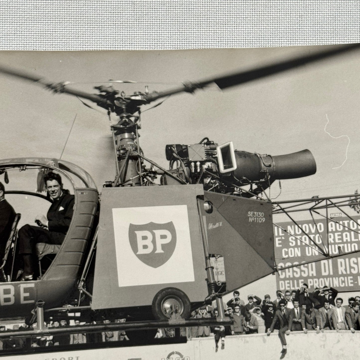 Juan Manuel Fangio in BP Helicopter At Italian Formula Junior Race Photo 1959
