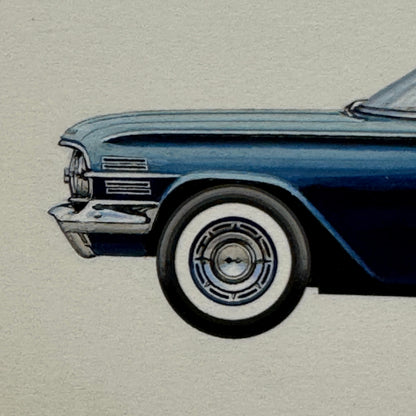 1960 Chevrolet Impala Sport Sedan Car Illustration Art Drawing Vintage Miniature