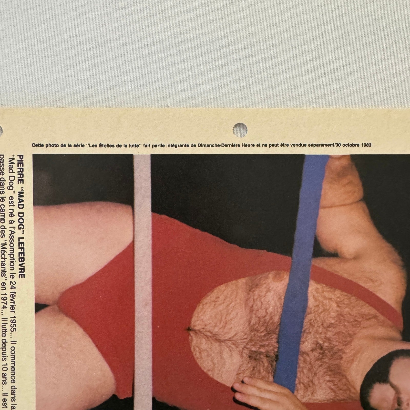 Vintage Wrestling Print Insert Pierre Mad Dog Lefebvre Quebec French 1983