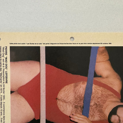 Vintage Wrestling Print Insert Pierre Mad Dog Lefebvre Quebec French 1983