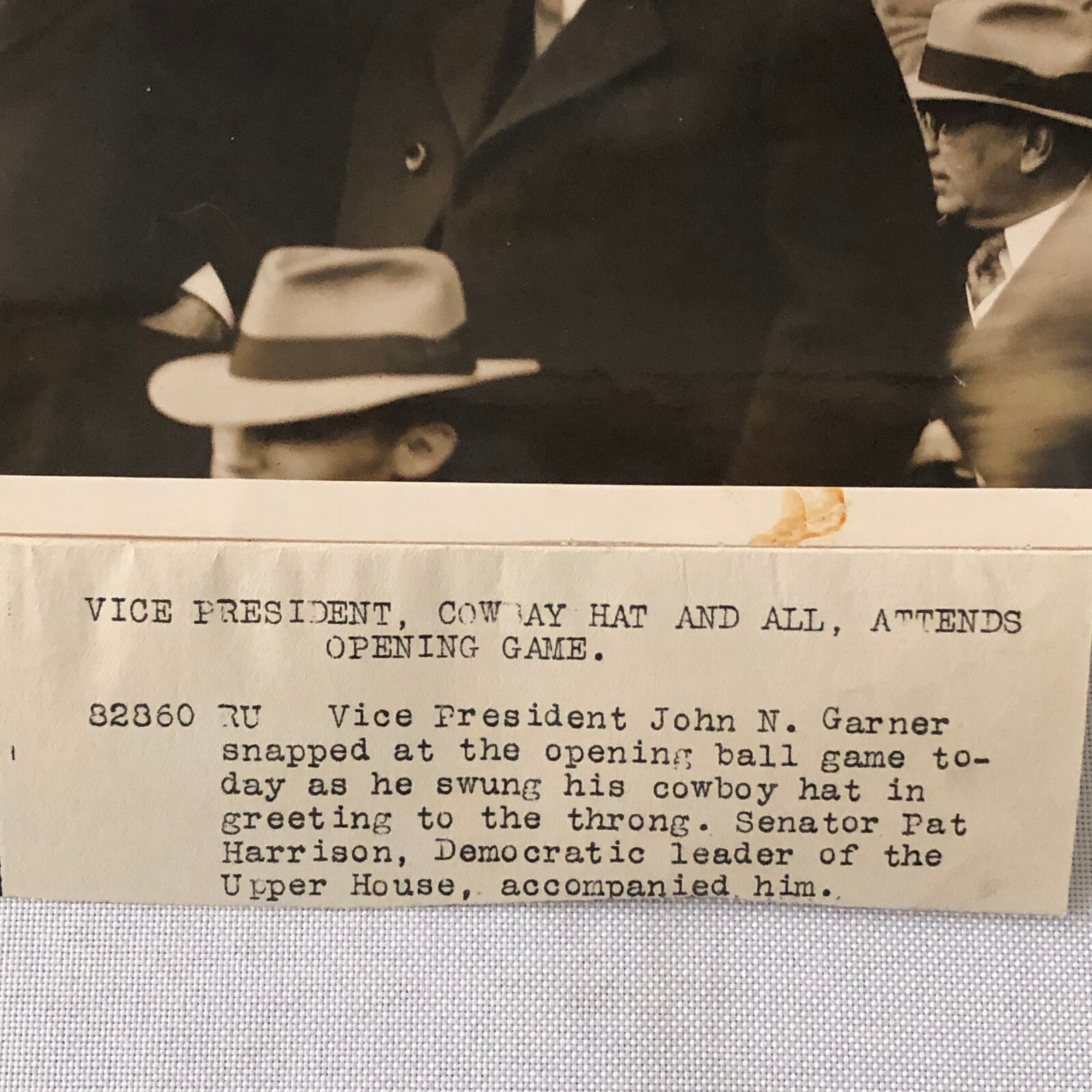 Press Photo Photograph John N Garner Vice President at Baseball Game Roosevelt
