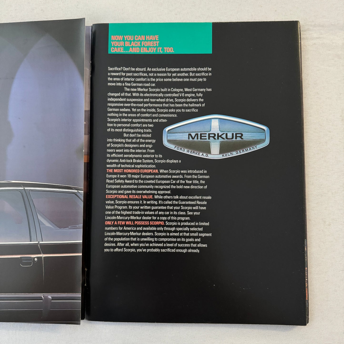 Merkur Scorpio Car Sales Brochure Catalog Advertising