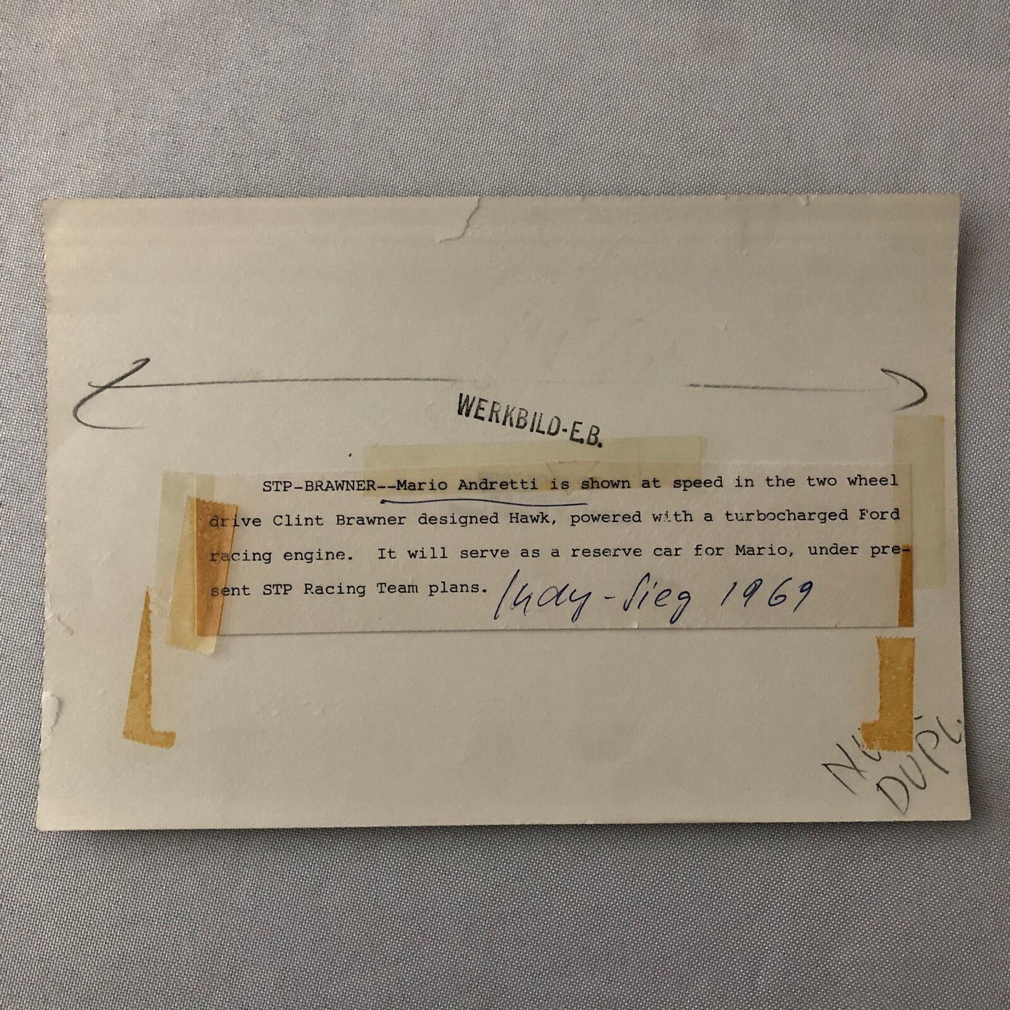 Mario Andretti Indianapolis Indy Racing Photo Photograph 1969 Hawk Car Brawner