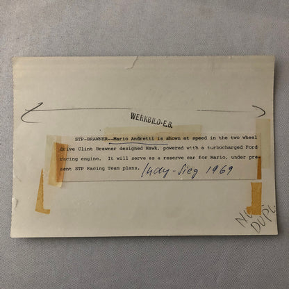 Mario Andretti Indianapolis Indy Racing Photo Photograph 1969 Hawk Car Brawner