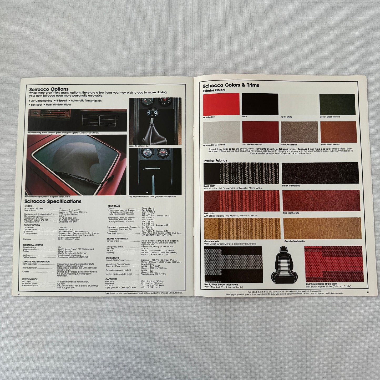 1980 Volkswagen VW Scirocco Car Sales Brochure Catalog Advertising