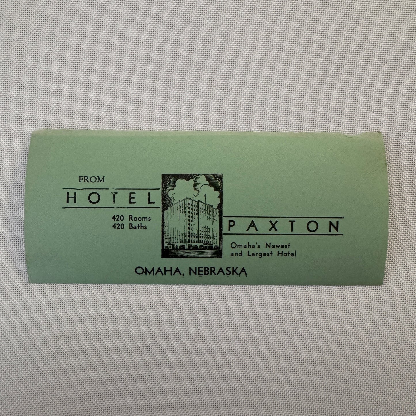 Vintage Hotel Travel Label Hotel Paxton Omaha Nebraska