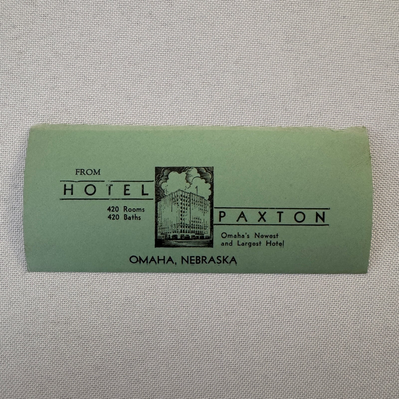Vintage Hotel Travel Label Hotel Paxton Omaha Nebraska