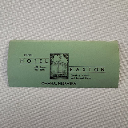 Vintage Hotel Travel Label Hotel Paxton Omaha Nebraska