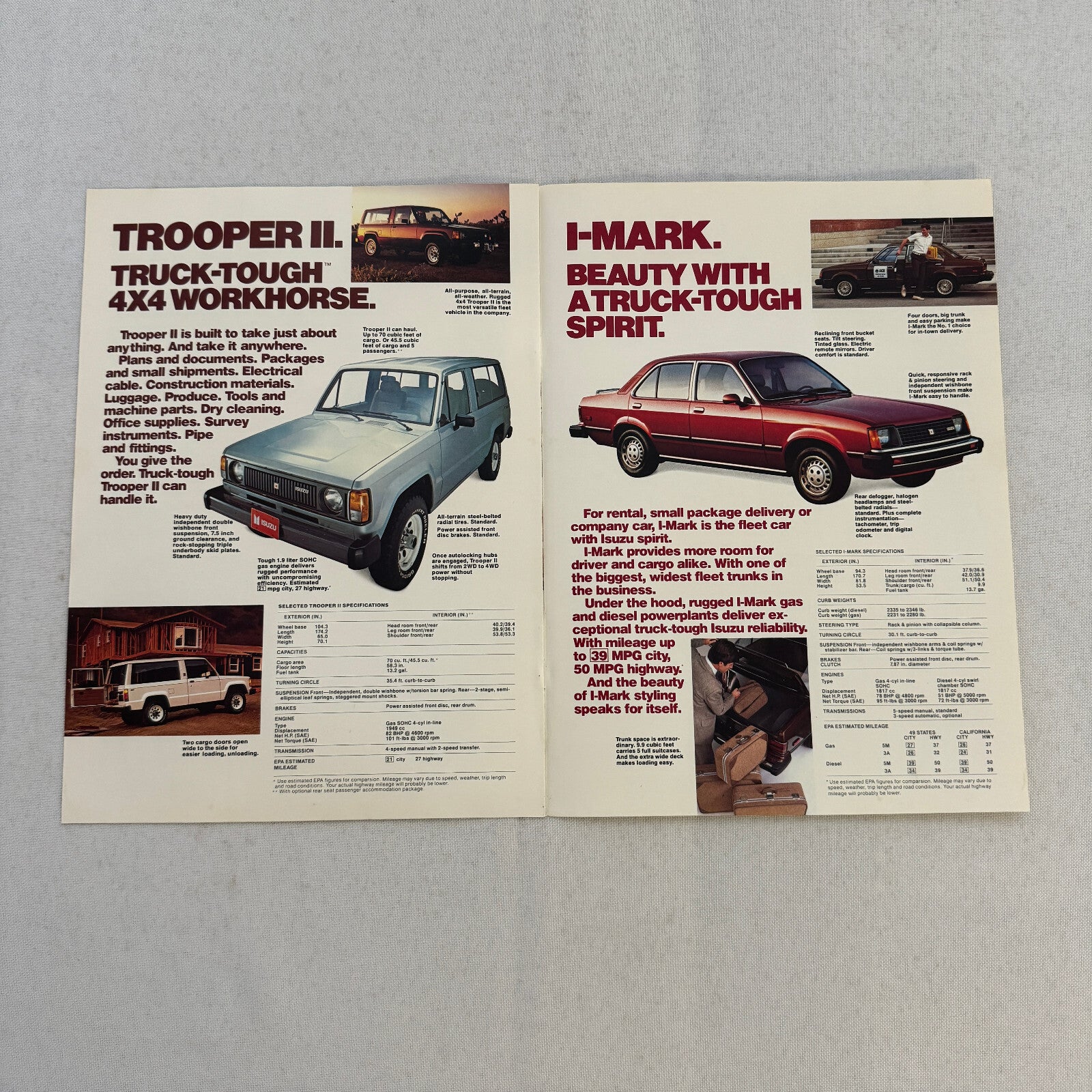 1984 Isuzu Sales Brochure Catalog Trooper II I-Mark P'Up Pickup IMark I Mark Pup