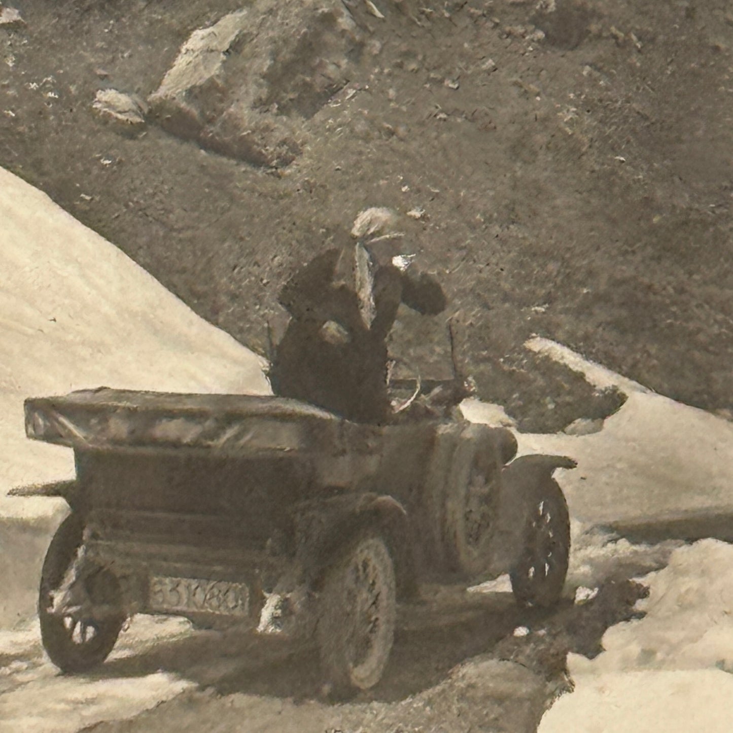 Vintage Photo Photograph Print People in Early Automobile Car Mountain Snow