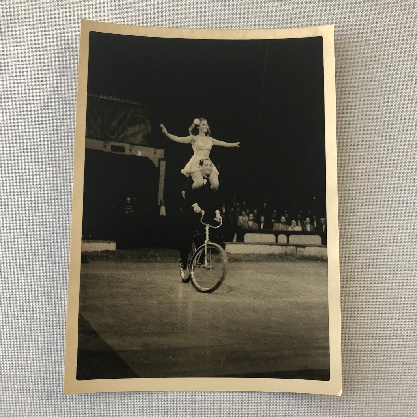 Circus Performer Bicycle Balancing Act Vintage Photo Photograph 1952