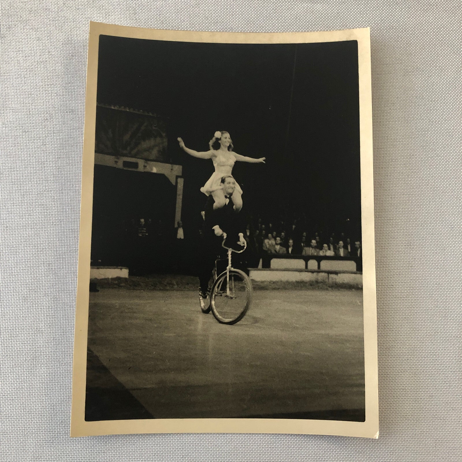 Circus Performer Bicycle Balancing Act Vintage Photo Photograph 1952