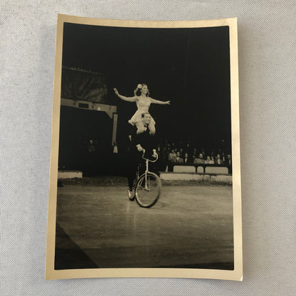 Circus Performer Bicycle Balancing Act Vintage Photo Photograph 1952