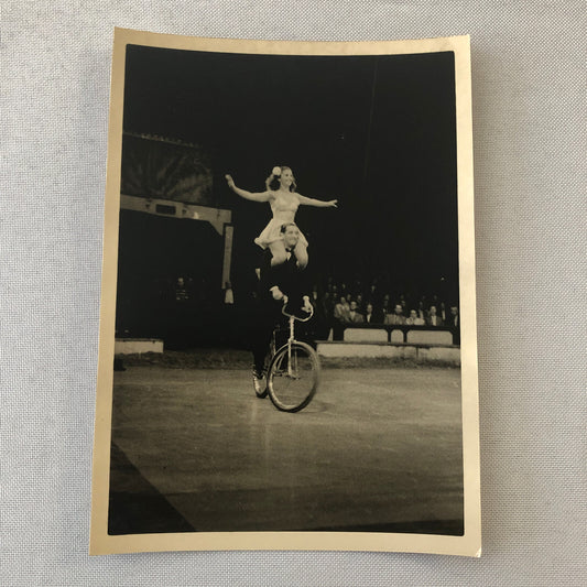 Circus Performer Bicycle Balancing Act Vintage Photo Photograph 1952