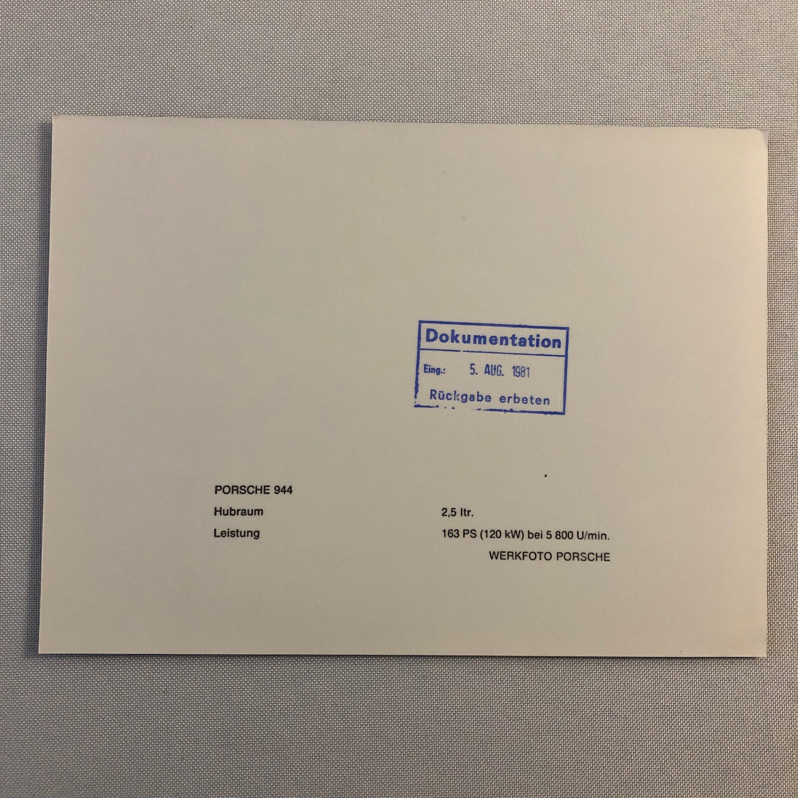 Porsche 944 Factory Press Photo Photograph Werkfoto Print