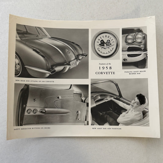 Vintage 1958 Chevrolet Corvette Car Factory Press Photo Photograph Chevy
