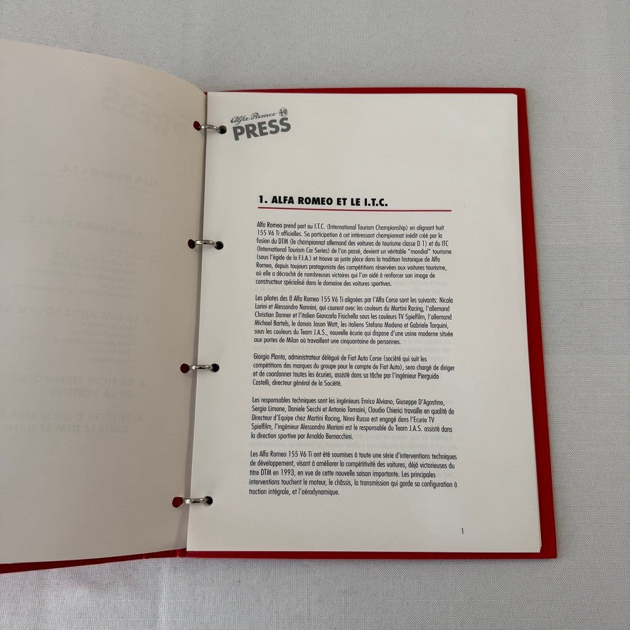 1996 Alfa Romeo 155 V6 ITC Racing Press Kit Brochure Photos Martini FRENCH