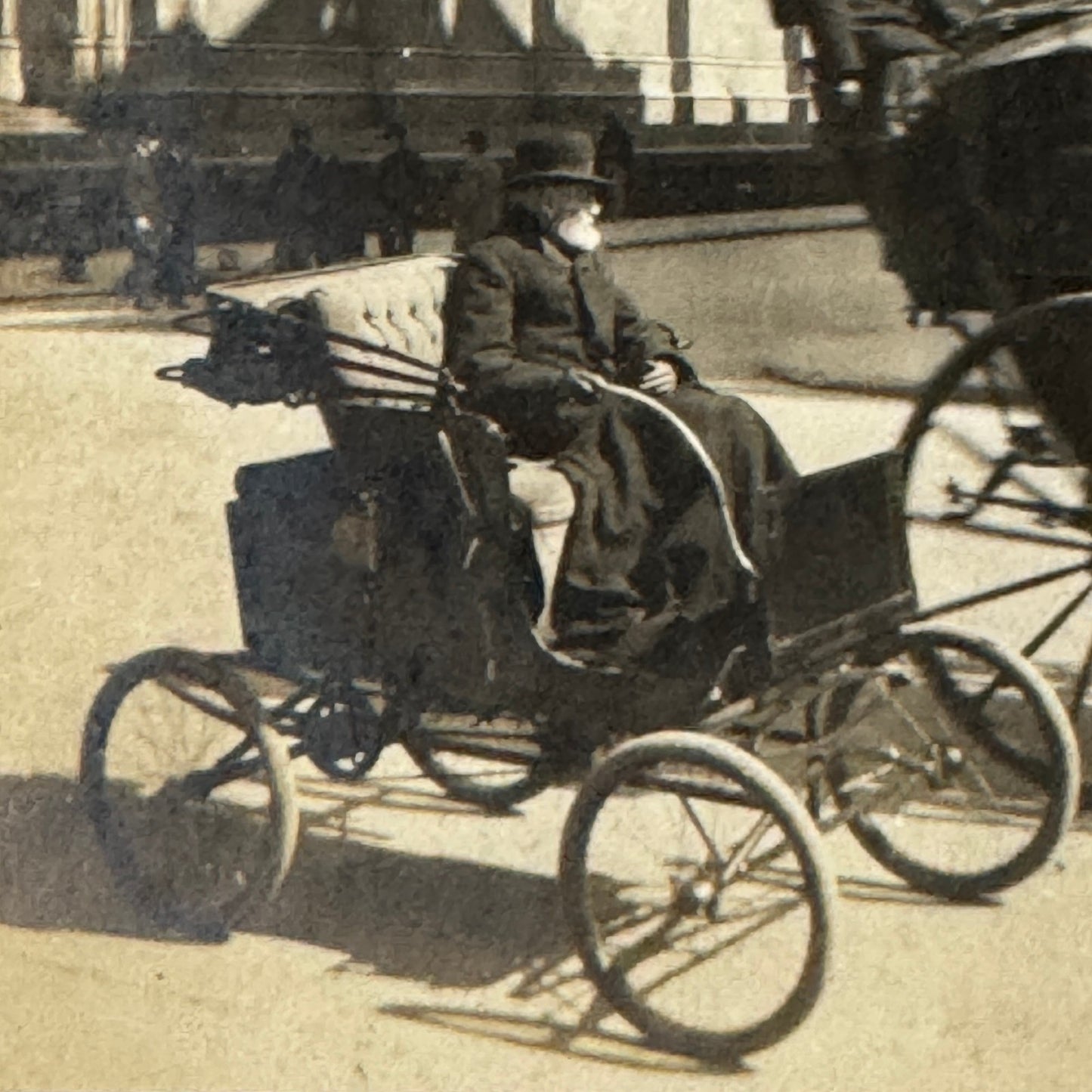 Vintage Automobile Photo Photograph Print Man on Early Motorcar beside Carriage