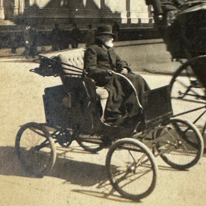 Vintage Automobile Photo Photograph Print Man on Early Motorcar beside Carriage