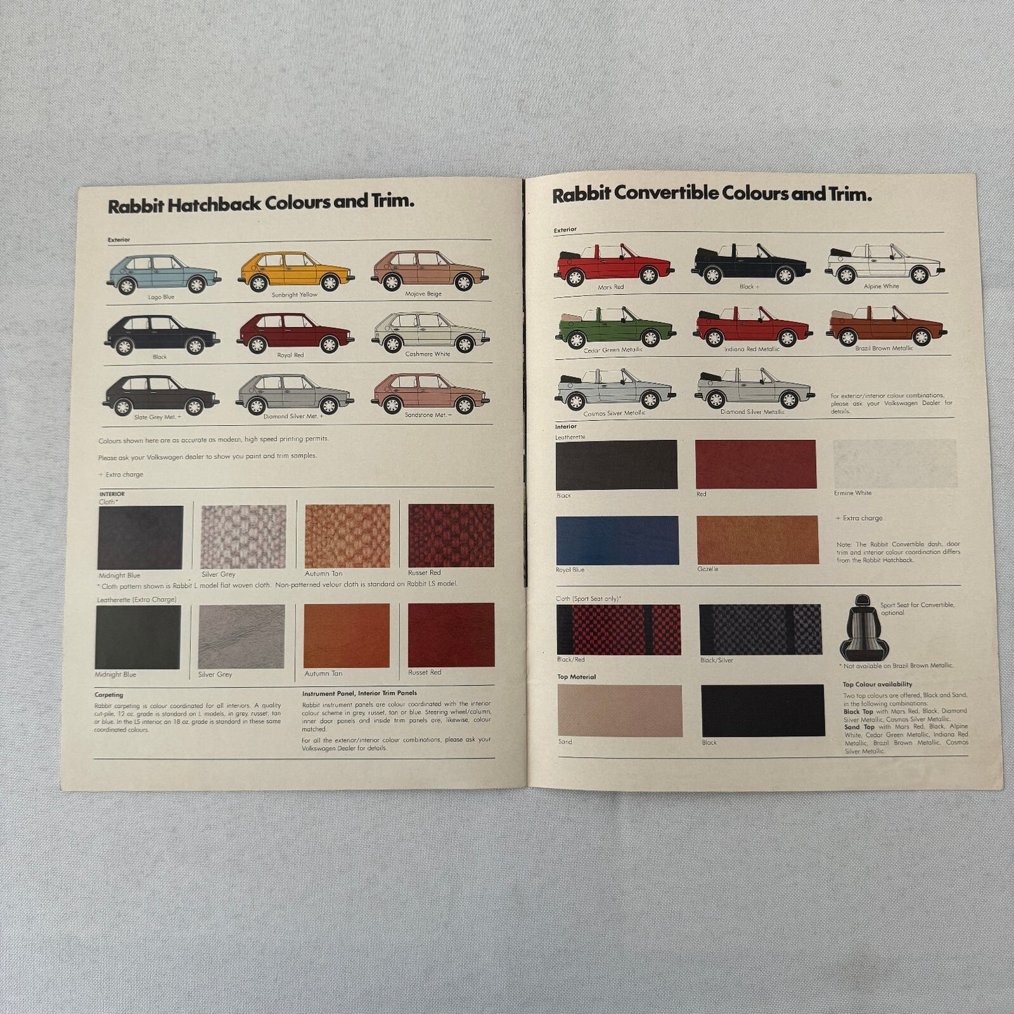 1981 Volkswagen VW Rabbit Car Sales Brochure Catalog Rabbit Convertible