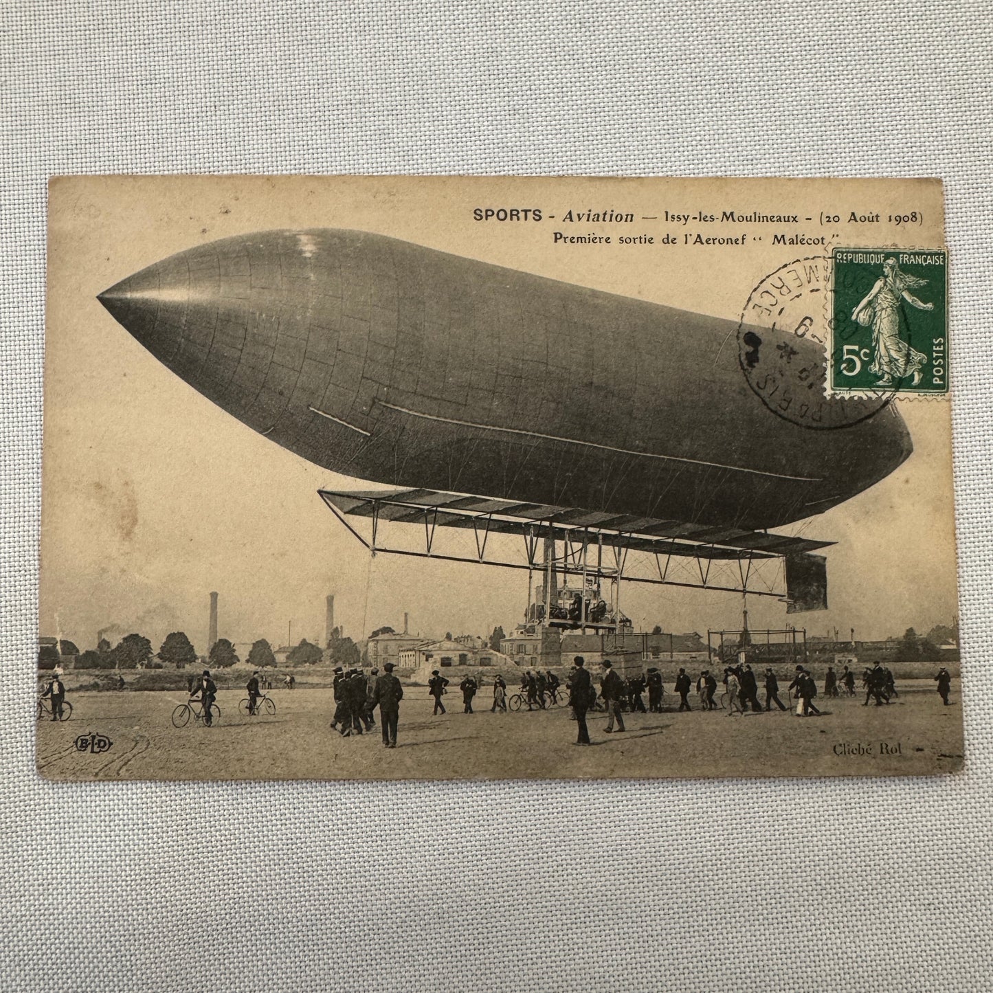 Vintage Airship Dirigible Zeppelin Postcard Post Card French 1908